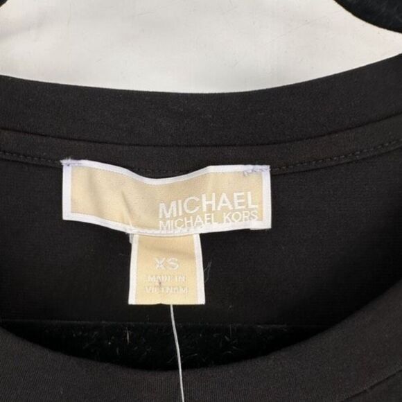 NWT Michael Kors Women's Stripe Ruffle Hem 3/4 Sleeve Shift Dress Black White XS - Picture 5 of 9